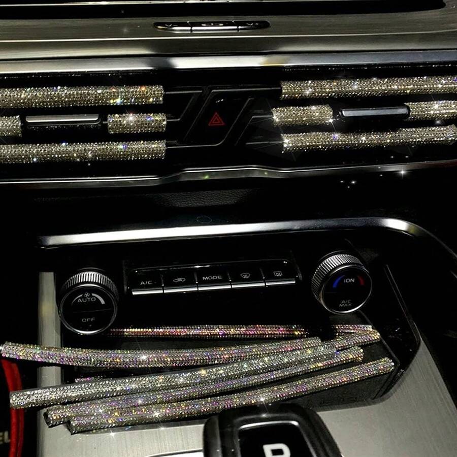 5 pezzi di strisce decorative per bocchette d'aria dell'auto con cristalli diamantati glitterati - Bianco - Visualizzare 1