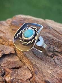 1 Unique Turquoise Ring With Retro Style Gold Metal Women's Ring, Suitable For Daily Matching Of Party Themed Activities
