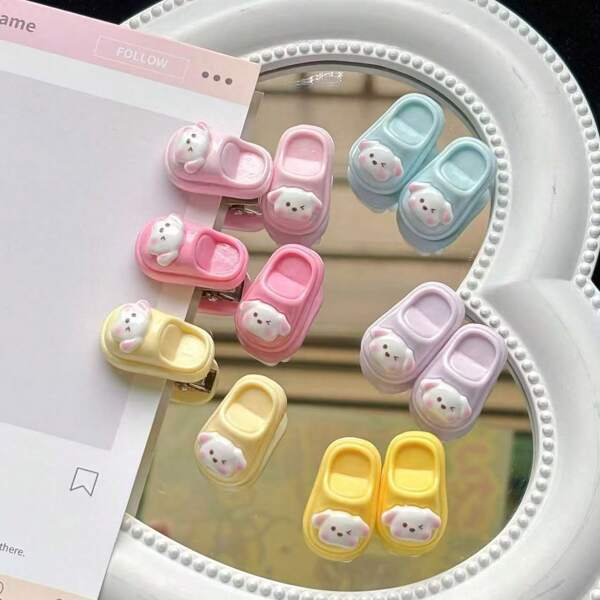 12pcs Cute Jelly Slippers Hair Clips Cartoon Funny Hair Clips Bangs Clip For Women, Girls