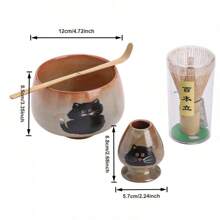 1 pieza Juego de accesorios de matcha japonés de cerámica con: batidor de matcha en forma de gato, tazón de matcha vertical, cuchara de matcha. Fabricado a mano con alta resistencia a la temperatura, durable y fácil de limpiar. Adecuado como regalo para vacaciones, cumpleaños, para usar en el hogar, al aire libre u oficina, vuelta al colegio