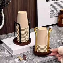 1pc Bamboo Wood Paper Cup Holder, Paper Cup Dispenser, Multipurpose Cup Rack, Home Kitchen Supplies, For Coffee & Tea Cups - Ideal For Household & Commercial Use!