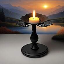 Vintage American Roma Column Candlestick, Matte Black Rough Finish Candle Holder, Decoration For Dinner Table Candlelight