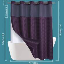 Wide Hotel Fabric Shower Curtain With Snap In Liner 108" X 74" For Bathroom Machine Washable Waterproof Repellent Shower Curtain (White 108" (W) X 74"(H)) - Check-purple - View 3