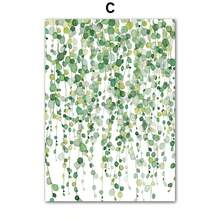 1 PIEZA Pintura en lienzo de hojas de plantas acuarela verde primaveral estilo nórdico. Pósteres y estampas para decoración de paredes en salas de estar, dormitorios y comedores. Opcional con marco. Pósteres modernos, arte de pared, pinturas en lienzo. - Multicolor - Ver 37