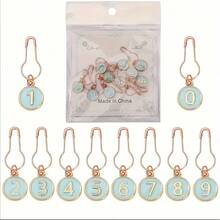 3/1 套 10 个数字针迹标记，数字 0~9 针迹标记，合金珐琅钩针迹标记饰物，带铁葫芦针的锁针标记，用于针织、编织、缝纫配件绗缝 - 彩色 - 查看 13