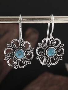 Vintage elegante türkisfarbene blumenförmige Ohrringe, geeignet für Partys und Feiertage - Mode - Übersicht 9