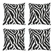 4PCS Zebra Print Pillowcase, Soft Children's Zebra Fur Textured Pattern, Embellished Pillowcase, Black And White Pillowcase, Cushion Cover, Cushion Cover, Universe, No Pillow Core
