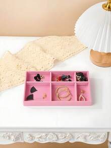 9/1 件粉色天鹅绒首饰托盘，大容量珠宝收纳盒，带独立隔层，可堆叠珠宝展示架，可容纳耳环、项链、手链、戒指、发夹、发带等。情人节天鹅绒首饰托盘 - 彩色 - 查看 5