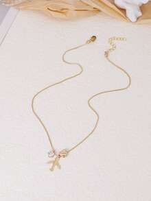 1 件优雅锆石镶嵌心形和飞机吊坠项链，适合女性佩戴，适合度假、旅行、日常、约会、派对、节日礼物 - 金黃色 - 查看 3