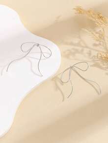 2 件优雅蝴蝶结设计耳环 - 銀色 - 查看 9