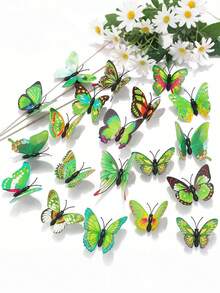 50pcs PVC Butterfly Sticker, Modern Green 3D Butterfly Sticker For Home,Stickers,Wall Decal, Vinyl Decal For Home Decorations,Spring Decoration Items Refresh Your Home,Rama Decoration Stickers Gifts Birthday Graduation - Green - View 2