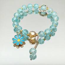 1 件多色向日葵裂纹玻璃珠弹性手链配雏菊花吊坠，时尚串珠手链适合日常佩戴，送给朋友情人节的珠宝礼物 - 白色 - 查看 5