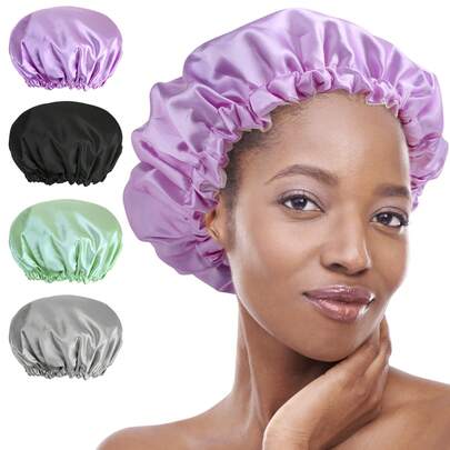 ANTSAY 4pcs Gorro para Baño Mujer,Gorro de Ducha Reutilizable Impermeable de Doble Capa con Gorro de Protección de Cabello Femenino Elástico Forrado de EVA para Baño,Barbería, Tapa de Humo de Cocina