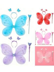 3 Stücke Festivalparty Zubehör, Schmetterling Prinzessin Themen Partyzubehör, Schmetterlingsflügel Fee Stab, Cosplay Bühnenauftritte, Flügel, Fee Stab, Tüllrock Accessoires, Foto Atmosphäre Gestaltungsutensilien, sehr geeignet für Feiertage, Geburtstagsfeiern sind die besten Kostüme zum Verschenken an Familie, Freunde und Geliebte.
