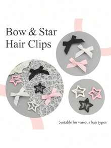 27 Stück/Set modisches Schleifen- und Stern-Haaraccessoire-Set, inklusive Stern-BB-Clips, verschiedene Größen von Schleifen-Haarclips in klassischem Schwarz, süßem Rosa und reinem Weiß - geeignet für Mädchen und Frauen, perfekt für Y2K-Alltagsoutfit, ein Muss für Modepioniere, Schulsachen, elegant, College, Winteroutfit für Frauen, Geschenke, Schleifen, niedlich, klassisch