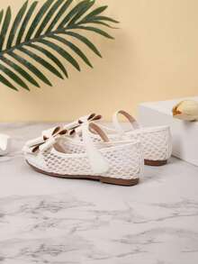 1 Pair Beautiful Bow Knot Decor Resort Style Flats For Girl - White - View 5