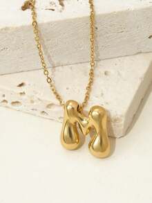 1pc Stainless Steel Asymmetrical Letter & Bubble 3D Pendant Necklace, Fashionable Jewelry Gift For Women - Yellow Gold - View 19