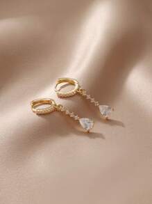 GEREIT 2pcs Set Fashionable Teardrop Cubic Zirconia Pendant Earrings For Women, Suitable For Daily Wear