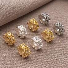 Contas espaçadoras de zircônia cúbica de latão, 2/4/6 peças, contas de latão banhadas a ouro 18K, redondas, planas, com strass, flores, contas soltas para joias da moda faça você mesmo, acessórios para fazer joias