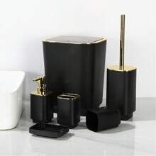 Juego de 6/4 piezas de accesorios de baño chapados en oro, reutilizables, que incluyen papelera, soporte para cepillo de inodoro, soporte para cepillo de dientes, vaso para enjuague bucal, jabonera, botella de jabón, decoración de otoño, regalo de inauguración de la casa, organizador de baño Accesorios de vuelta al colegio