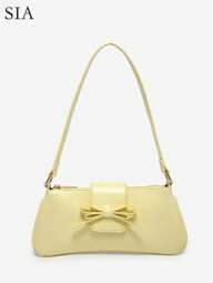 1 pieza Bolso Baguette decorativo cruzado y debajo del brazo con acento de lazo estilo retro, adecuado para citas, salidas, fiestas