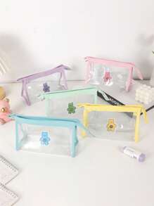 1 Stück Bären Muster transparente Federtasche, einfarbiges Reißverschluss personalisiertes Design Mäppchen, leicht und tragbar Kulturbeutel für Reisen, unverzichtbare Schulsachen für Schule und Schulzeit, Federmappe, Schultasche