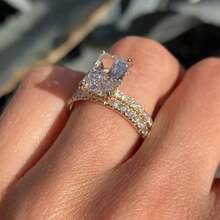 2pcs Women's Fashion Ring Set, Elegant Alloy Cubic Zirconia Ring, Suitable For Valentine's Day, Vacation, Commute, Dating, Party, Wedding, Engagement, Gift For Wife, Girlfriend, Mother Birthday, Anniversary, New Year - All Seasons - Gold - View 2