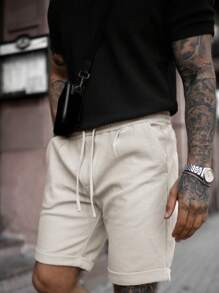 Men's 2025 Waffle Fabric Casual Business Vacation Polo Shirt And Shorts Set, Spring/Summer