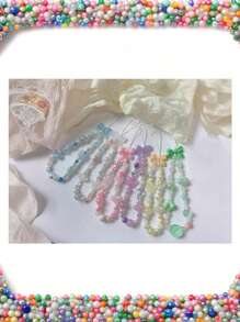 1pc New Colorful Handmade Bow Lanyard Random Color, Pink Heart, Phone Hanging Strap