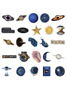 YWWBLD 50pcs Blue Space Art Stickers, PET Material, Gifts, Cartoon Decor, Scrapbooking, Notebook, Laptop, Luggage, Guitar, Water Bottle, Phone Case, DIY Stickers - Multicolor - View 7