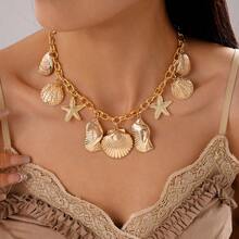 1 pieza Collar con colgante de concha y estrella de mar de metal inspirado en el océano - collar - Ver 1