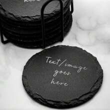 Slate Coasters, Drink Coasters, Engraved Rock Stone Coasters, Custom Handmade Wedding Gift Set, Personalized Housewarming, Bar, Beer Favors