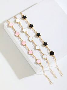 1件优雅时尚金属复古派对幸运五瓣花手链，适合儿童夏季旅行度假日常佩戴，节日生日礼物，返校季礼物 - 彩色 - 查看 4