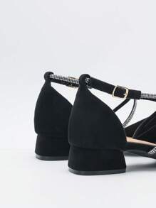 Wide Fit Women's Elegant Solid Color Low-Heel Pumps With Pearl Decor, Versatile Spring/Autumn New Arrival
