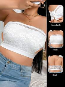 Plus Size Comfortable Side Button Lace Splice Wireless Bra - White - View 3