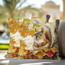 1pc Autumn Maple Forest Animal Cute Bear Fox Squirrel Deer Printed Throw Pillow Case [No Pillow Insert], 17.7*17.7in(45*45cm), [Single Sided Printed], For Sofa, Bed, Living Room, Bedroom, Car, Office, Hotel Decoration, All Season, Perfect Gift For Family And Friends