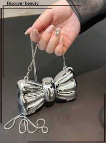1 pieza Bolso de embrague mini acrilico con efecto metalico plateado brillante, bolso decorativo versátil para mujer con cadena, almacenaje de joyas y auriculares, regalo para mujer, adecuado para el día de San Valentín, fiesta, vestido de novia, uso como bolso de hombro/cruzado, elegante monedero para mujer