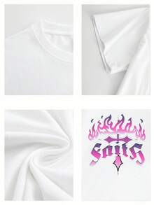 1pcs Gothic Cross Printed Men's Tshirt Dark Fantasy Funny Tshirt 100% Pure Cotton Ideal Choice For Halloween Costume Or Everyday Wear - White - View 3