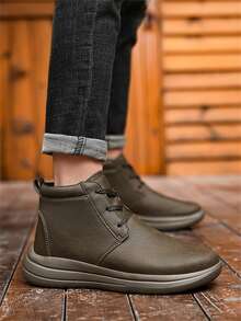 防水二层皮男士靴子柔软舒适运动踝靴加大码39-48高帮运动鞋男式缓冲靴 - 卡其色 - 查看 8