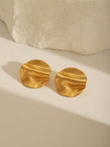 1 peça de brincos redondos assimétricos de aço inoxidável com babados e ouro 18k da moda, adequados para uso diário feminino, joias para férias de verão