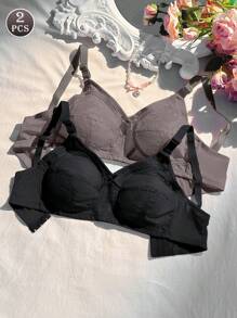 2 pezzi Reggiseno in pizzo con copertura completa per donne, reggiseno sexy senza ferretto, traspirante e sottile imbottito, adatto per grandi seni