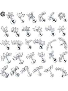 CatDObo 1Pc G23 Titanium Labret Ear Tragus Earring Stud Internally Threaded Zirconia Lip Rings Cartilage Helix Piercing Body Jewelry 16G