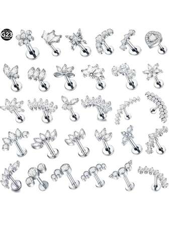 CatDObo 1 件 G23 钛合金唇钉耳屏耳环耳钉内螺纹氧化锆唇环耳骨耳轮穿孔身体饰品 16G