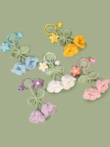 Handmade Crochet Flower, Pom-Pom Lily Of The Valley Bag Charm, Cute & Elegant Accessory, Multi-Functional Keychain