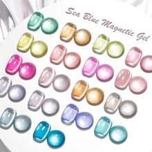 Mtssii 18 Colors 7ml Moonlight Crystal Cat Magnetic Gel Nail Polish Set With Magnetic Stick, Holographic Glitter UV Gel Sparkle Crystal Color For Nail Salon DIY At Home