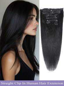8PCS Straight Clip-In Human Hair Extension 120g/Set Natural Black Double Wefts Remy Human Hair Extension 12-26 Inches For Women Use - SNatural - View 1