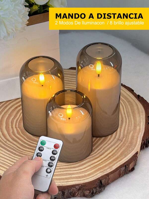 1/3pc Set Flameless Candle Lights With Timer/Remote Control, Battery Powered, Wishing Candle Lights, Odorless & Flameless Candles, High-End Transparent Glass Shade, 3pcs Realistic Wick Candle Pillars With Warm Flame, Suitable For Home, Bedroom, Wedding, Proposal, Christmas, Halloween, Company Gatherings & Parties