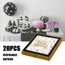 100/60/20 件 13 * 13 英寸一次性生日主题派对餐巾，带黑色边框和金色生日快乐星点图案，用于生日派对、家庭聚会、朋友聚会、情侣生日庆祝、酒店和餐厅装饰餐巾 - 黑色 - 查看 8
