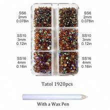 1920pcs / 6 Grids Resin Rhinestones Beads With Wax Pen, Multicolors 2mm 3mm 4mm Non-Hot Fix Flatback Round Jelly Resin Rhinestones For Nail Art Decoration, Face Makeup, DIY Jewelry Craft, Making Accessories, Shoes, Clothes, Bags Nail Charms Nail Gems Nail Supplies