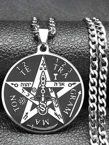 Kalung Liontin Bintang Lima Berujung Emas Berlapis Baja Tahan Karat Unisex dengan Tetragrammaton Solomon - kalung - View 3